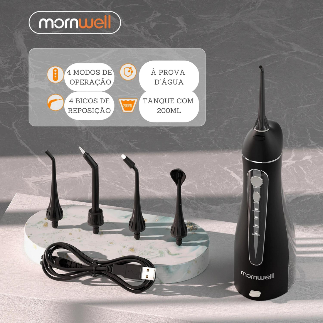 Irrigador Oral Mornwell F18 para Máxima Limpeza dos Dentes, Próteses, Aparelhos Ortodônticos, Gengivas