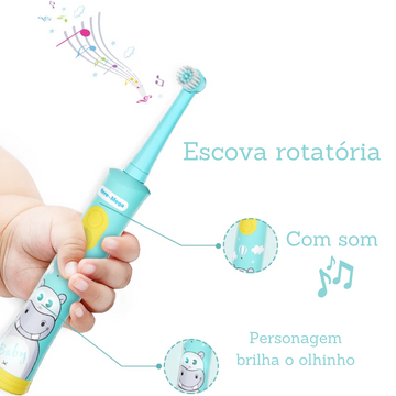 Escova Rotatória com Música, Recarregável com Personagens Divertidos que Piscam os Olhos